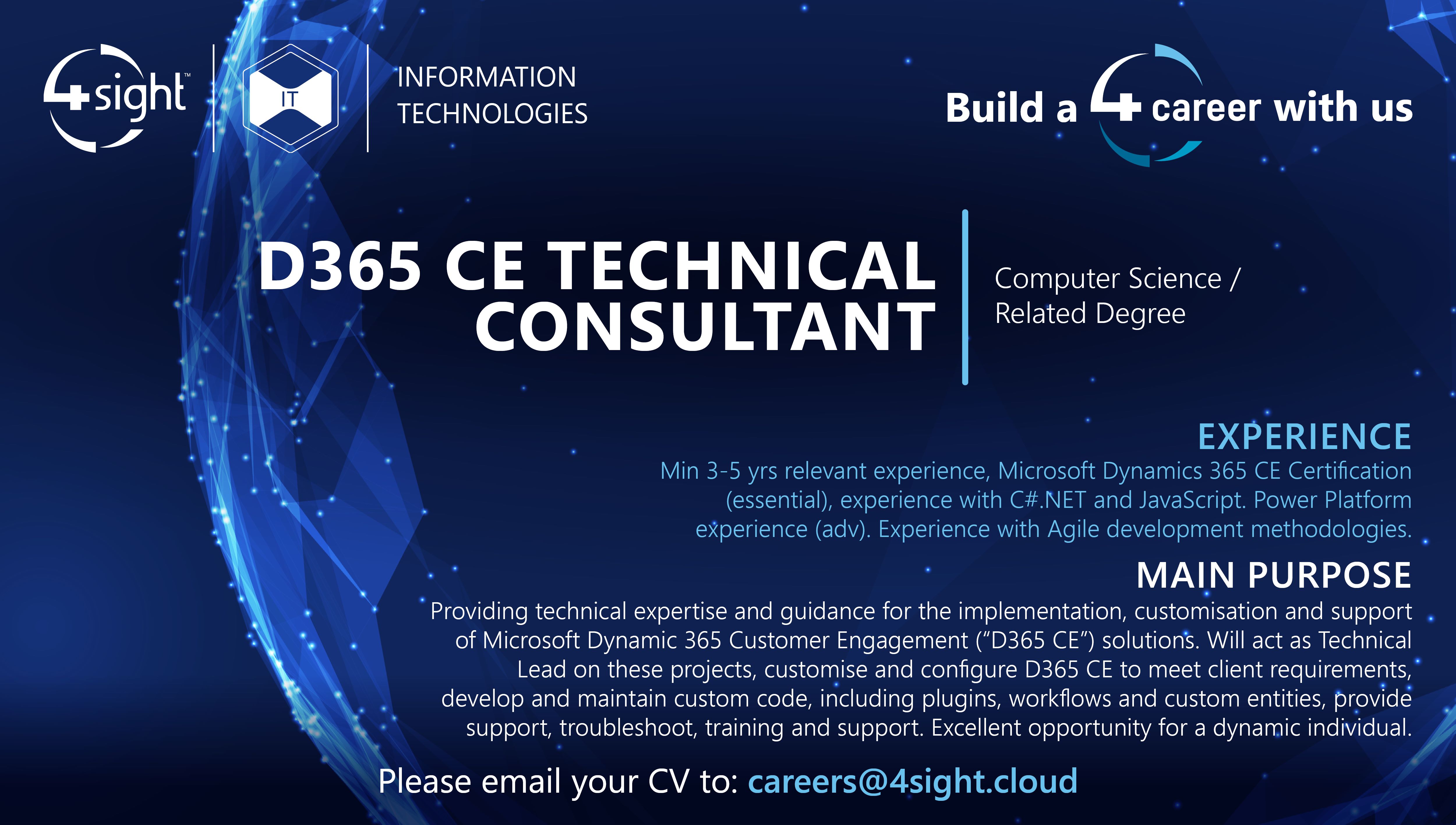 4Sight IT D365 CE Technical Consultant Job Ad May2023