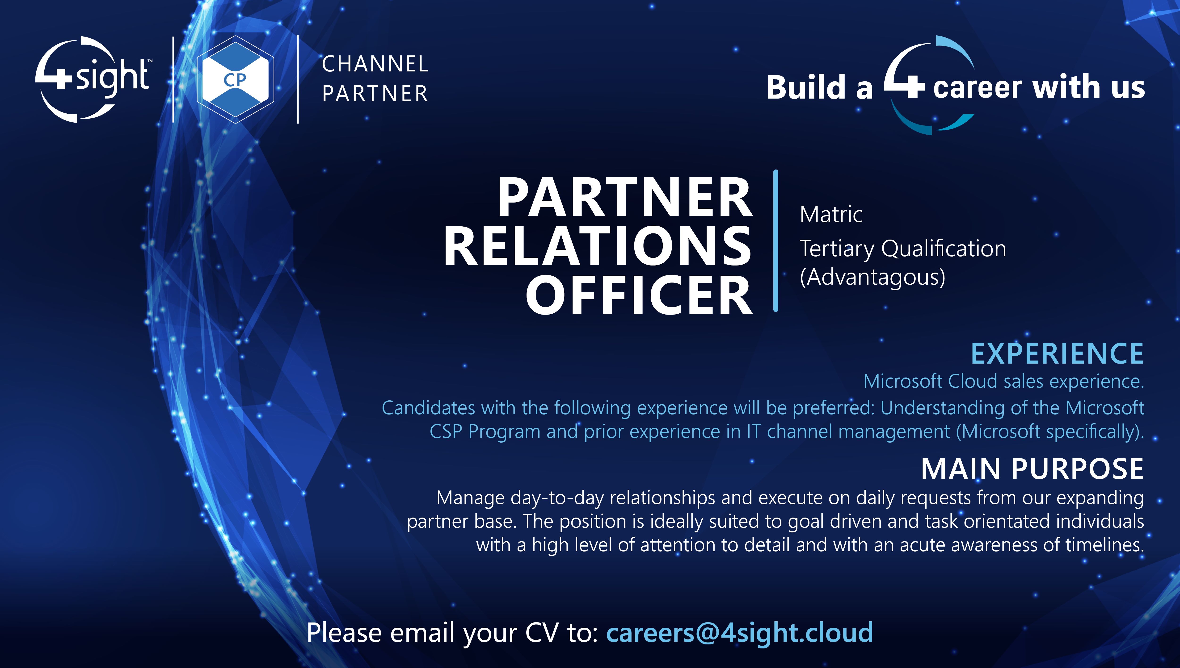 4Sight CP Partner Relations Officer PRO Job Ad May2023