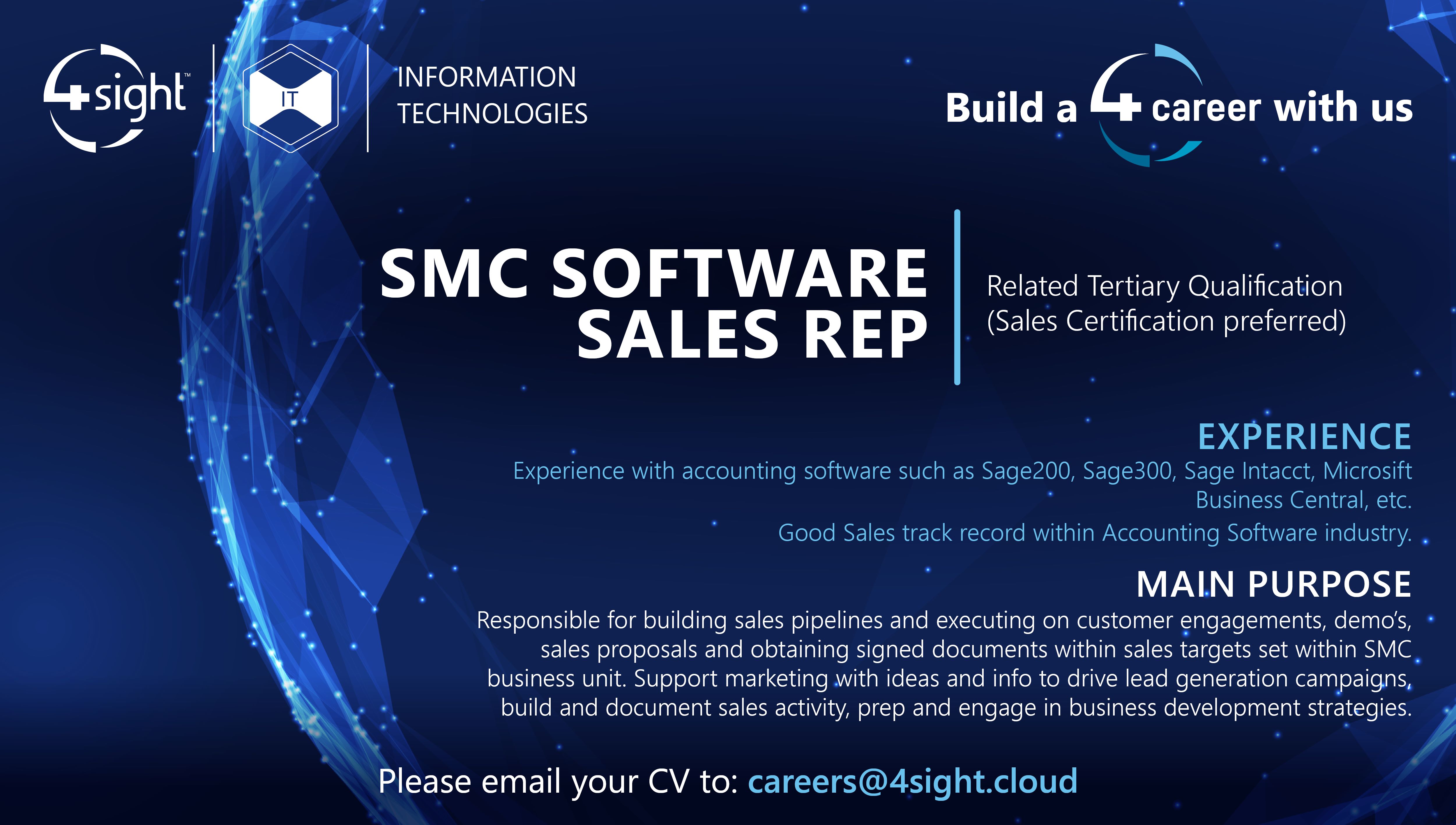 4Sight IT SMC Software Sales Rep Job Ad May2023
