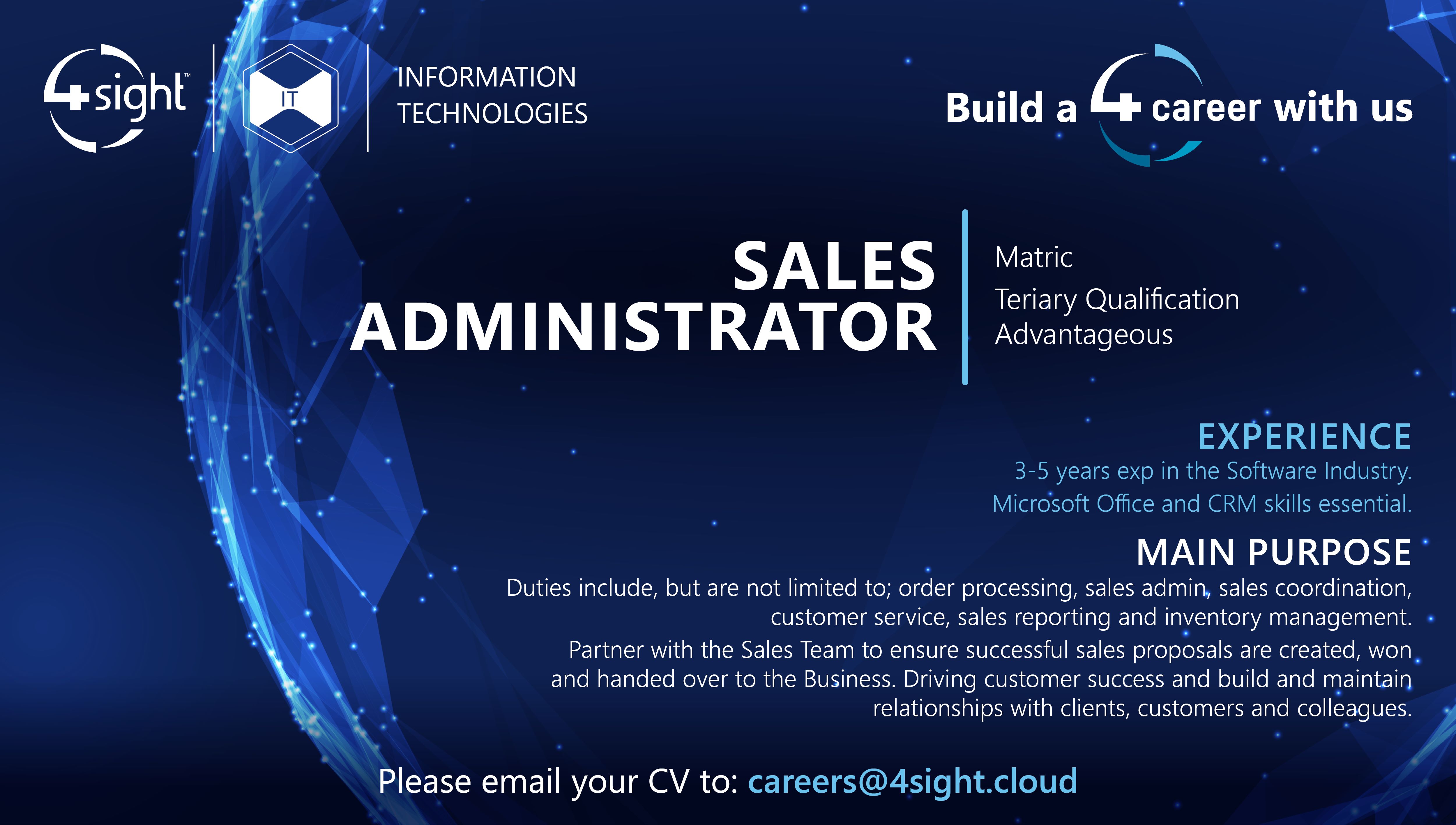 4Sight IT Sales Administrator Job Ad May2023