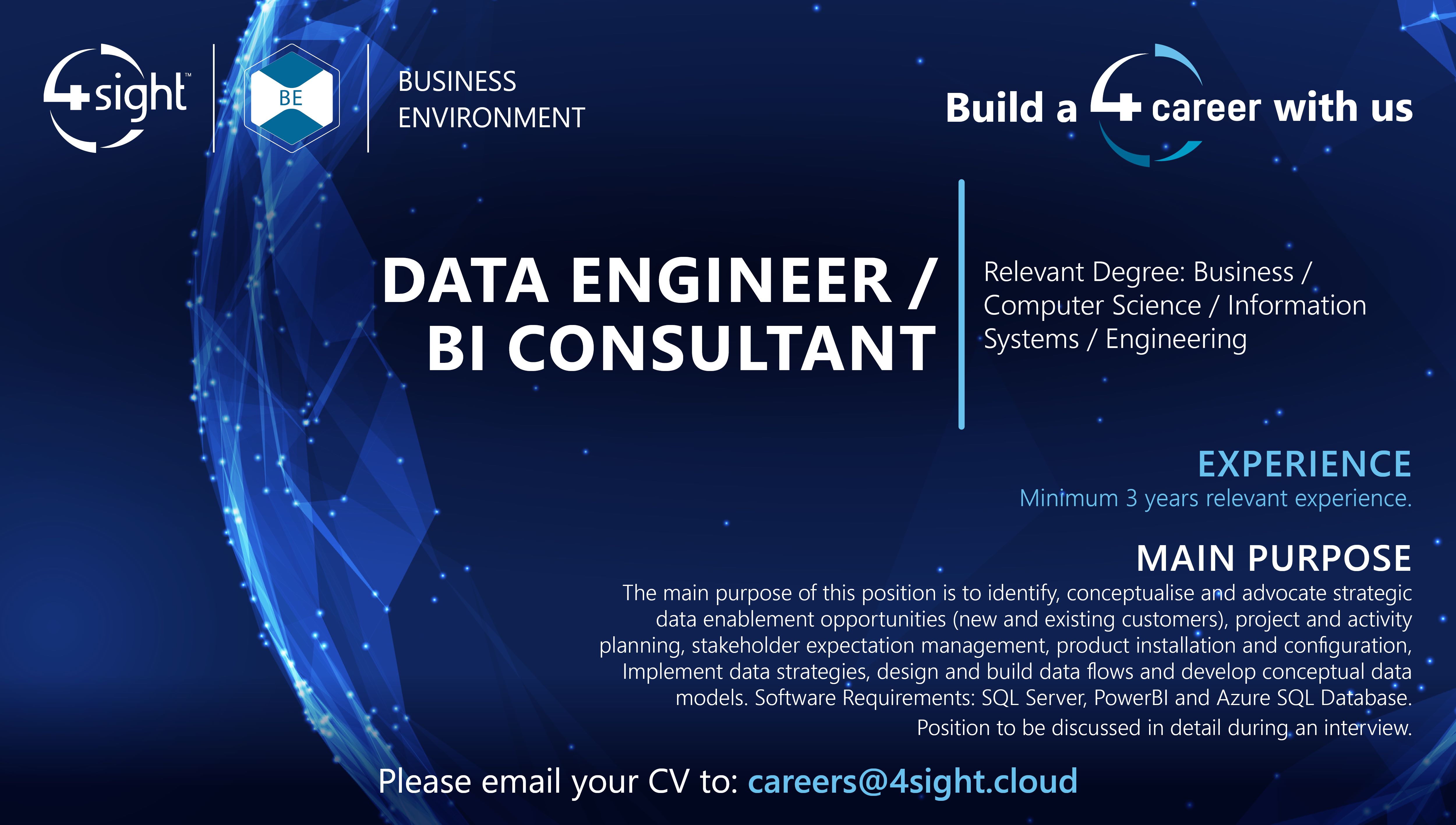 4Sight BE DATA ENGINEER BI CONSULTANT Vacancy April2024