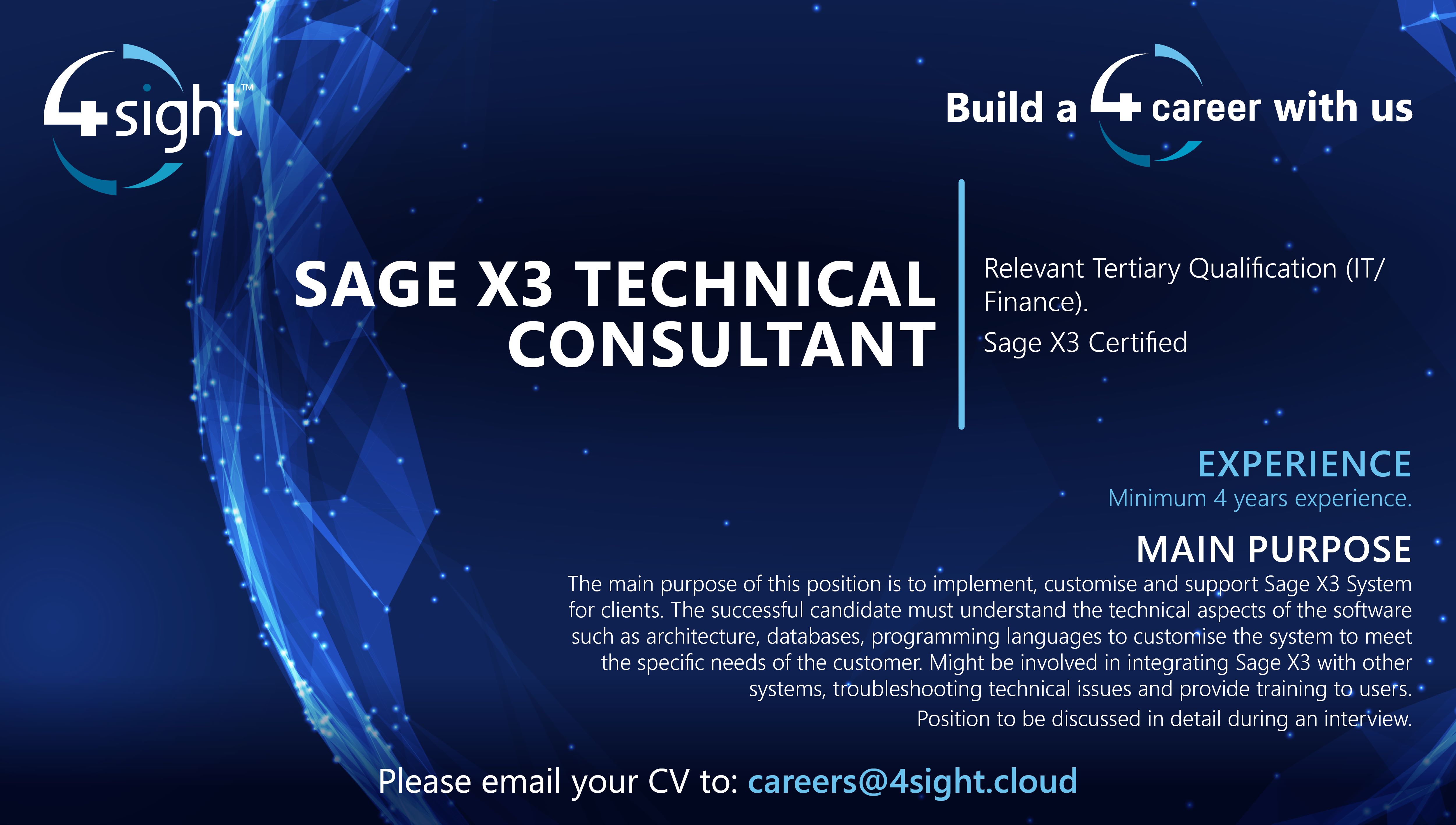 4Sight IT SAGE X3 TECHNICAL CONSULTANT Vacancy May2024