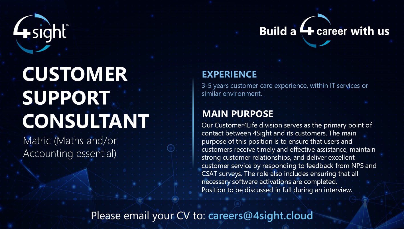 4Sight Customer Support Consultant Vacancy July2025