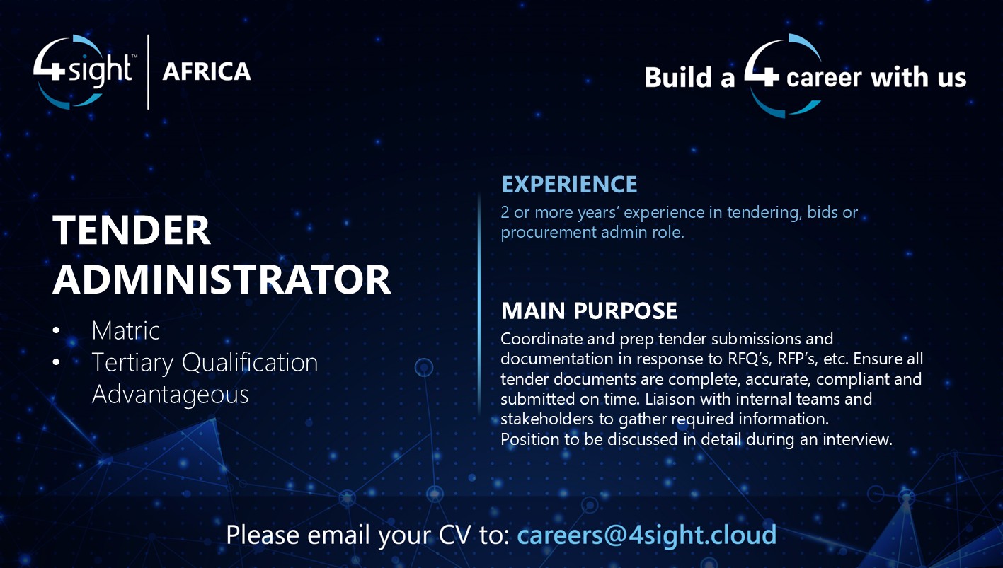 4Sight Africa Tender Administrator Vacancy Jul2025