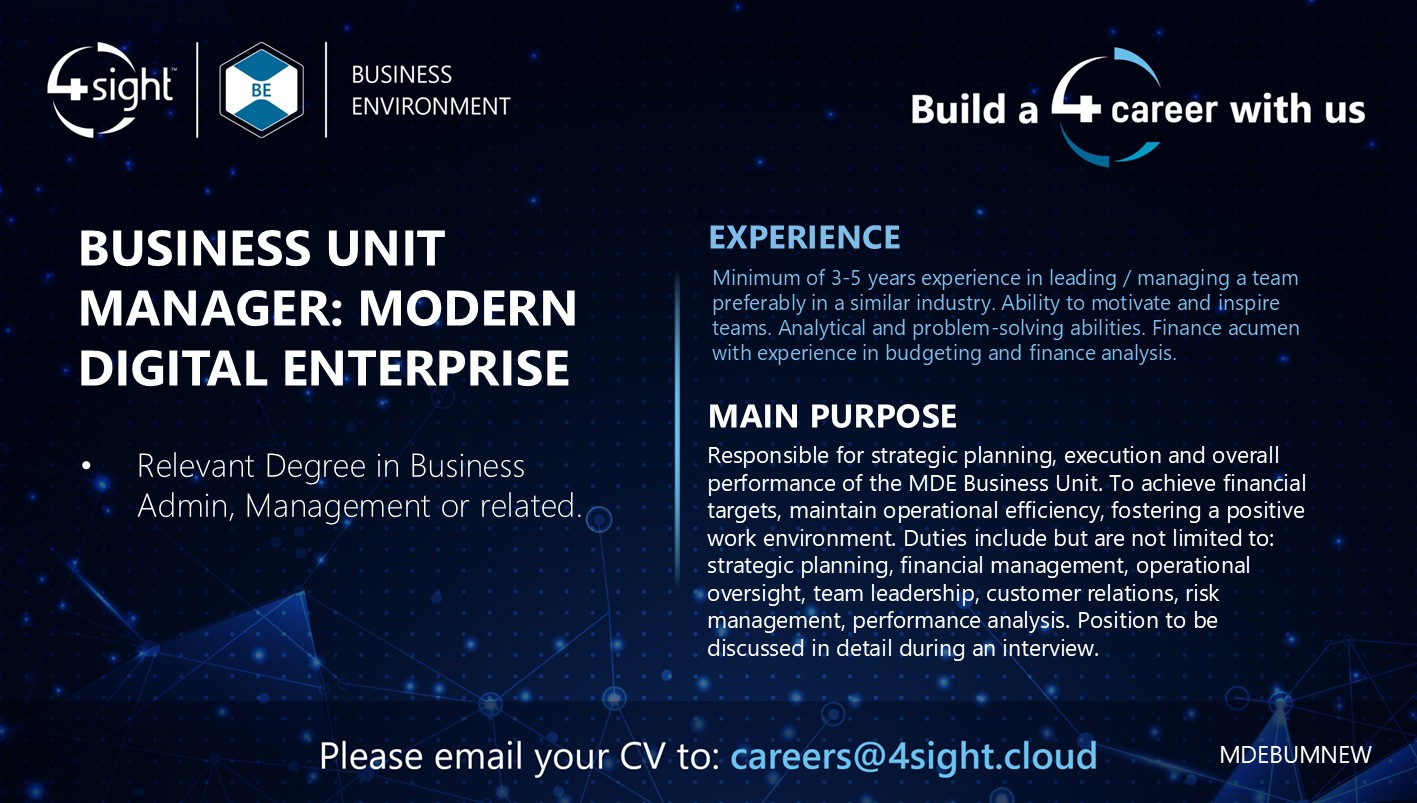 4Sigh MDE Business unit management Vacancy ad Jan2026