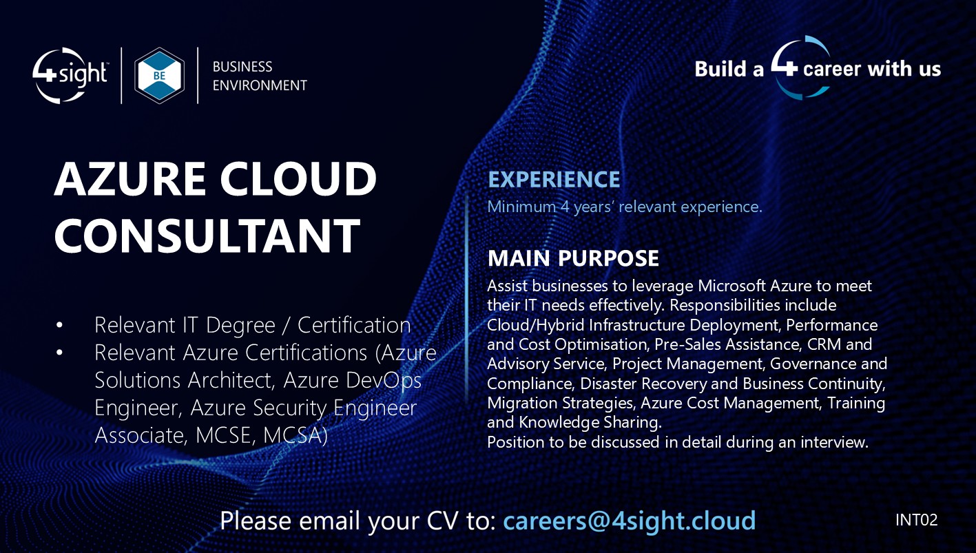 4Sight BE Azure Cloud Consultant Vacancy Aug2025
