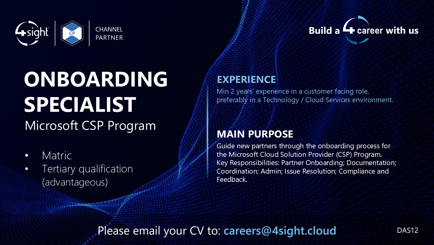 4Sight CP Onboarding Specialistr AM Vacancy Aug2025