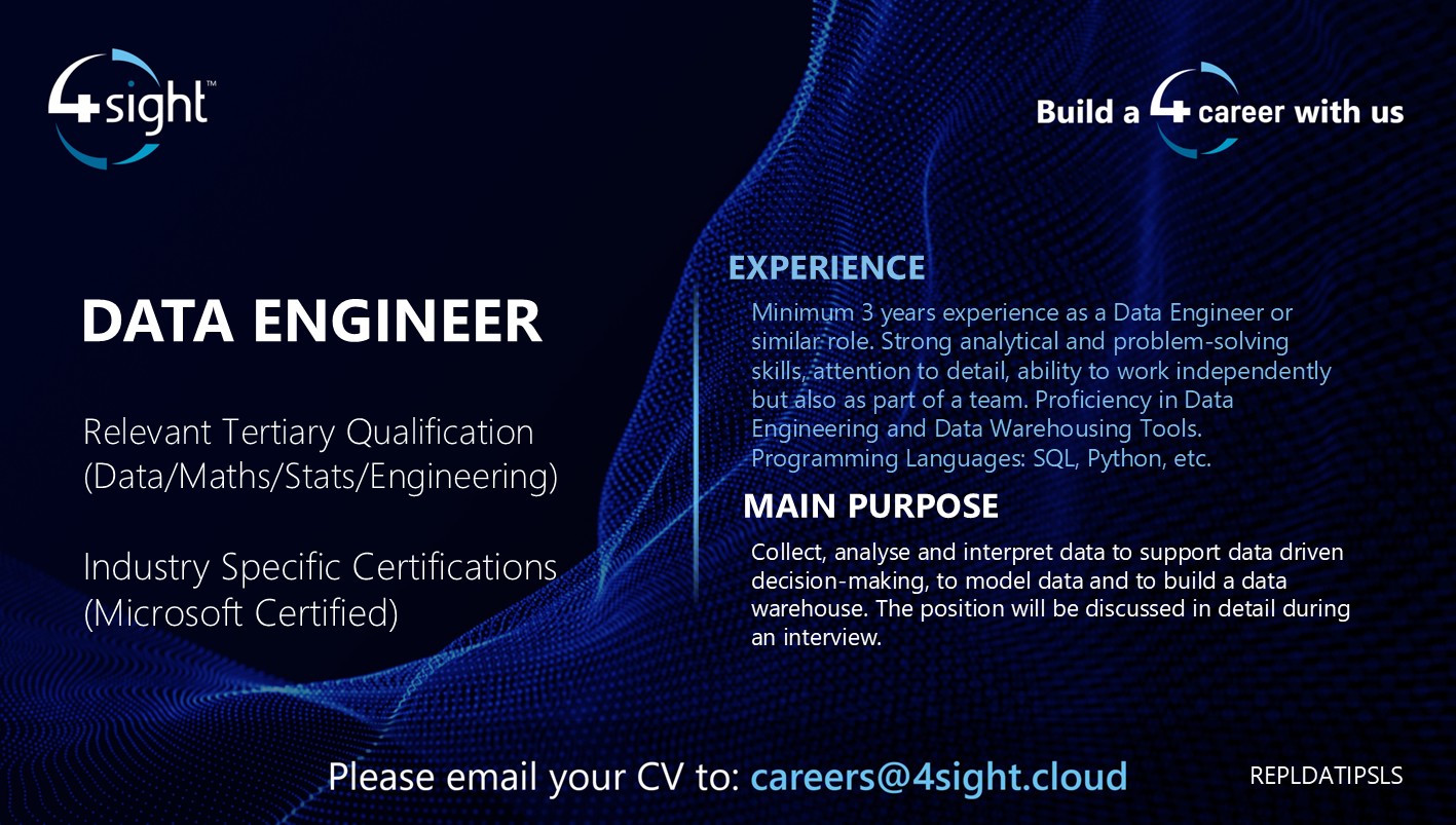 4Sight Data Engineer Vacancy Aug2025
