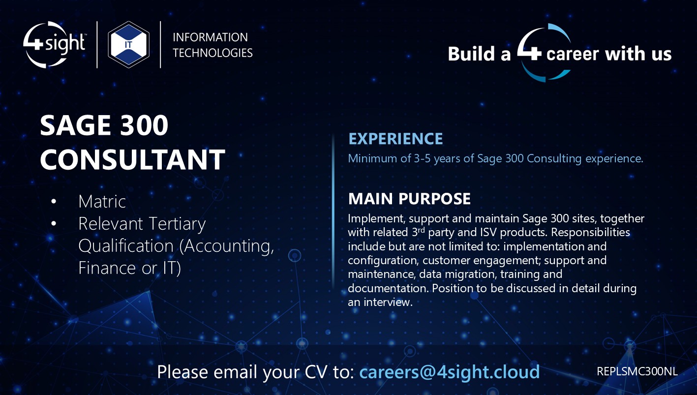 4Sight Sage300 Consultant Vacancy ad Jan2026