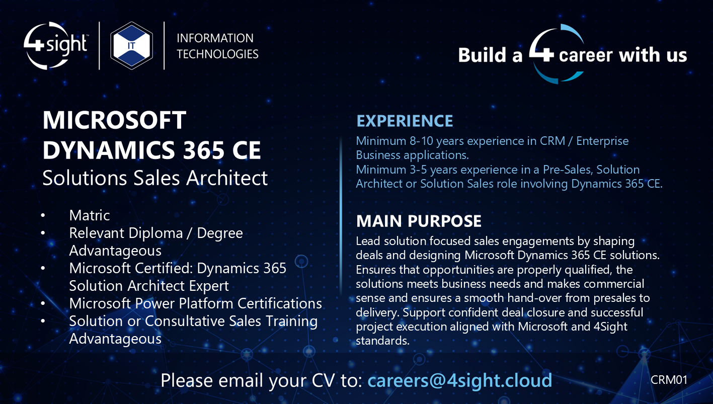 4Sight Solutions Sales Architect CE Vacancy ad Feb2026