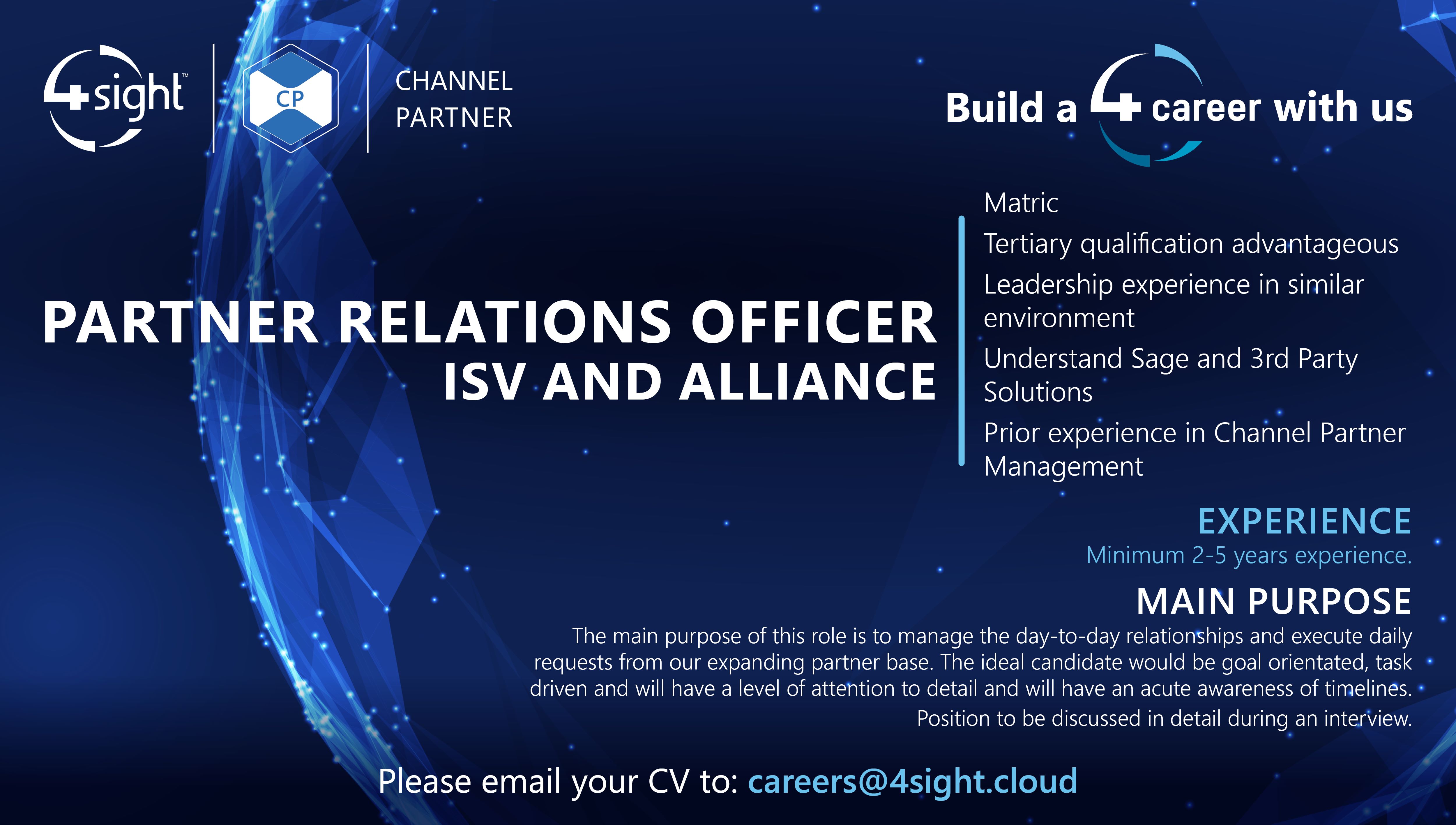 4Sight CP Partner Relations Officer ISV and Alliance Vacancy Jul2024